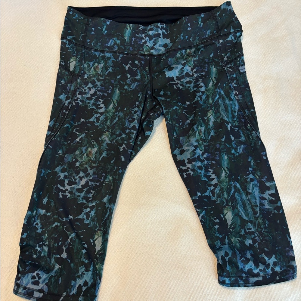 Lululemon Run Top Speed Crop Leggings Full On Luxtreme Green Floral Womens 12